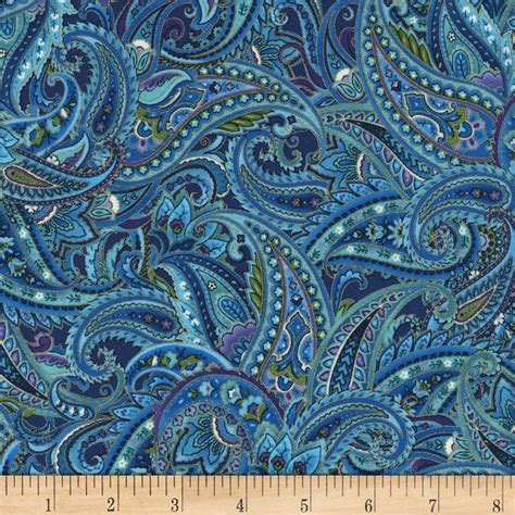 Timeless Treasures Suffolk Metallic Paisley, Blue 